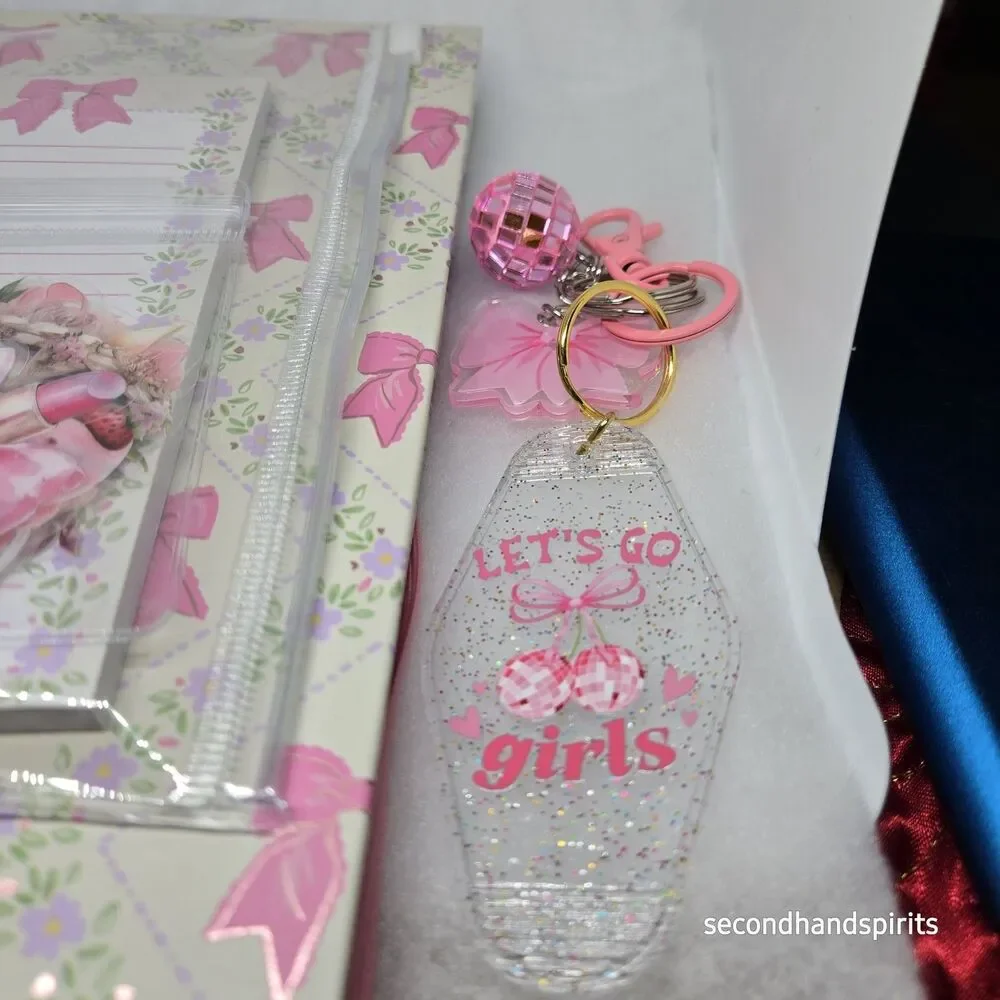 Journal  Notebook Pink Girlie Coquette ,matching Pen,keychain And Stickers Kit